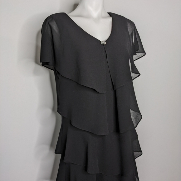 Vintage Patra black layered ruffle short sleeve dress 12 - Picture 6 of 9